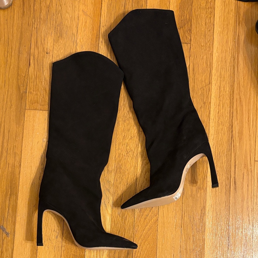 SCHUTZ Black Suede Heeled Boots
